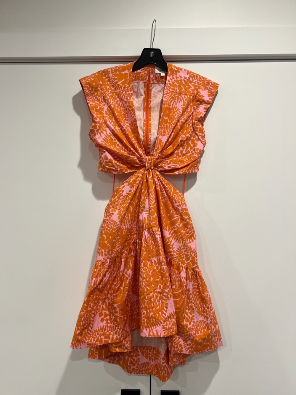 A.L.C. Cutout Twist Mini Dress – Pink & Orange Print (Size 6)